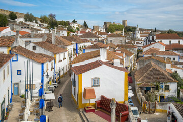 Wall Mural - Top view of the medieval fortified Obidos town, Portugal