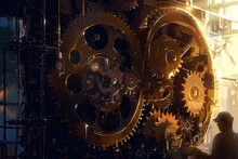 A Close-up Of A Mechanical Gear. Digital Art Illustration. Generative AI.