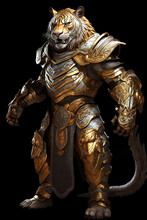Portrait Of Character For Game, Tiger Soldier, Warior Of Guard, Dark Fantasy Illustration. Created With Generative Ai	