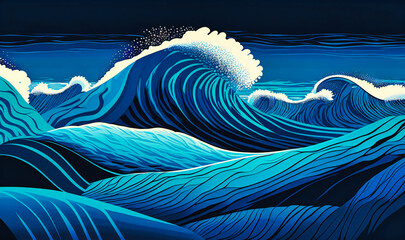 Wall Mural - The deep blue hues of the sea with gentle, rolling waves