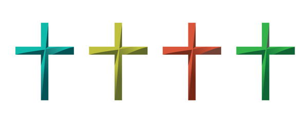 set of colored religious blue cross on a white background. christianity logo. vector illustration