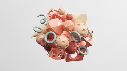 Poster - Abstract geometric shapes in different colors - 3d render. Set, composition in bright and pastel colors from objects, figures, primitives. Minimal banner, background for presentation and advertising. 