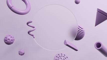 Poster - Abstract geometric shapes in different colors - 3d render. Set, composition in bright and pastel colors from objects, figures, primitives. Minimal banner, background for presentation and advertising. 
