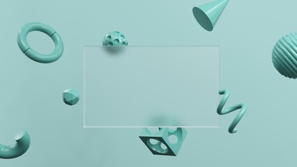 Poster - Abstract geometric shapes in different colors - 3d render. Set, composition in bright and pastel colors from objects, figures, primitives. Minimal banner, background for presentation and advertising. 