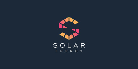 Wall Mural - Solar tech logo template with letter s creative concept premium vector