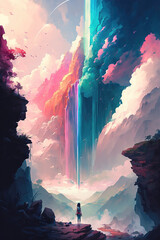 Wall Mural - an epic surreal anime artwork of a person thinking about life, colored scene, generative ai technolgy