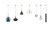 © 2D - 3d rendering PNG interior decor home light set, Set of different modern hanging lamps on white background