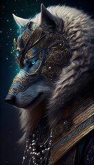 Wolf Animal Knight Warrior AI Generated Magic Animal Paladin Head Portrait 