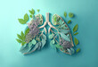 Leaves and flowers arranged in shape of human lungs. bronchial tree, healthy lungs,