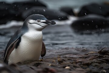 Sticker - Deception Island in Antarctica, chasing penguins. Generative AI