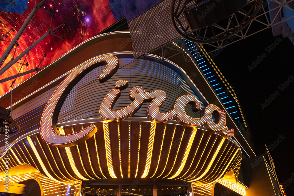 Las Vegas, United States - November 22, 2022: A picture of the neon signs at the Circa Resort and Casino.