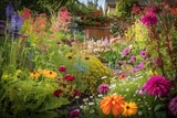 Fototapeta Storczyk - Bunter Garten mit Blumen und Gemüse im Frühling