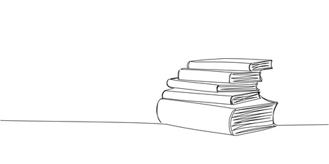 Wall Mural - Stack of books, textbooks, magazines one line art. Continuous line drawing of book, library, education, school, study, literature, paper, textbook, knowledge, read, learn, page, reading.