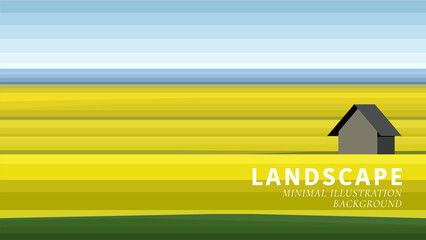 Wall Mural - landscape background House and lighthouse in the middle of the flower field minimal  vector illustration 