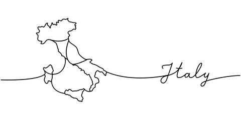 Wall Mural - italy - word with country silhouette one line. minimalist drawing of phrase illustration. italy coun