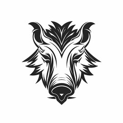 Sticker - Wildboar Black and White Isolated white. Generative AI