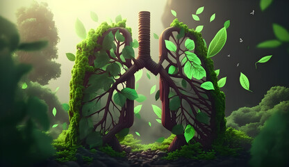 Wall Mural - lung as tree in the forest concept ,earth day Ai,generative ,Ai Generative