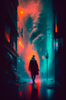 © Oleksandr - A city street at night, cyberpunk, neon. Generative AI