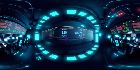 Photo of a futuristic room with neon lights 