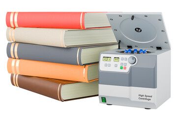 Poster - books with laboratory centrifuge, 3d rendering