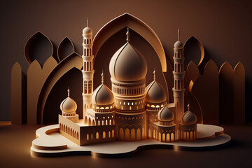 Wall Mural - 3d architecture design of muslim mosque with a dome and minarets