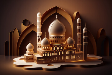 Wall Mural - 3d architecture design of muslim mosque with a dome and minarets