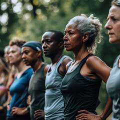 Diverse Group of Seniors in Athletic Wear Ready to Run a Race, AI Generative