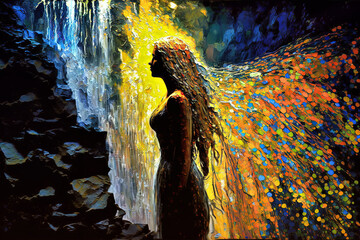 Woman in the stream of color