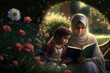 Muslim mother teaches reading the Koran, generative ai