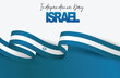 Israel Independence Day. National holiday design template. Israeli symbolics banner or flyer with blue waving flag ribbon. Vector illustration.