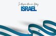 Israel Independence Day. National holiday design template. Israeli symbolics banner or flyer with blue waving flag ribbon. Vector illustration.