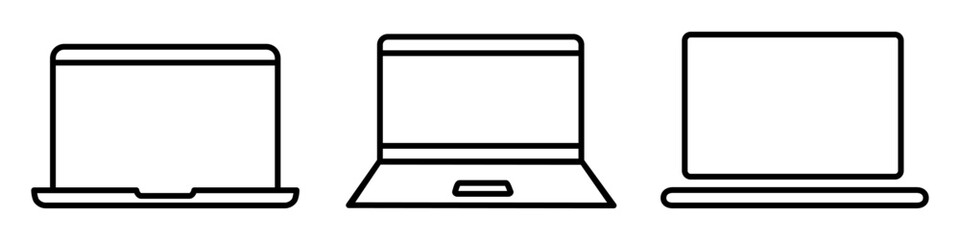 Poster - Laptop device set icons, collection laptop in different style, office notebook computer - for stock