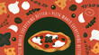 Italian pizza cooked in a wood-fired oven. Horizontal design template. 