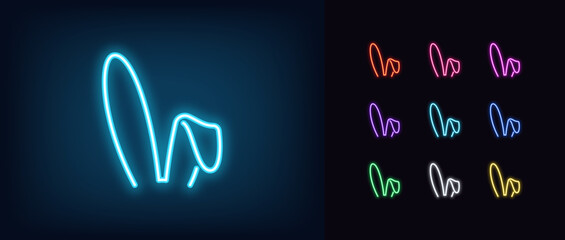 outline neon bunny ears icon set. glowing neon rabbit ears silhouette, easter hare pictogram. cute b