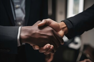 businessman and employee shake hands for promising business cooperation. generative AI