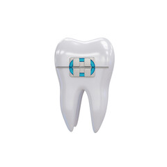 Teeth metal braces. Teeth alignment. White teeth with braces on a transparent background. PNG. 3d render