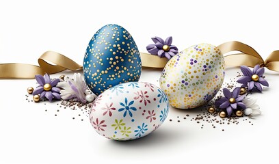 Wall Mural - Festive Painted Easter eggs on white background