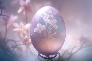 Wall Mural - Fantasy Spectral Easter Egg in Fantasy Fairy Mist Background with flowers festive background for decorative design