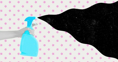 Wall Mural - Modern loop photo collage animation. Spray and space. Universe concept