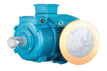 Canvas Print - Industrial electric motor with euro coin, 3D rendering