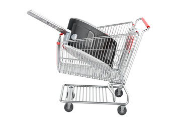 Canvas Print - Car key inside shopping cart, 3D rendering