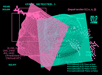 Aufkleber - Collage of 3D faces made of a polygonal mesh. Conceptual illustration of artificial intelligence and recognition systems.