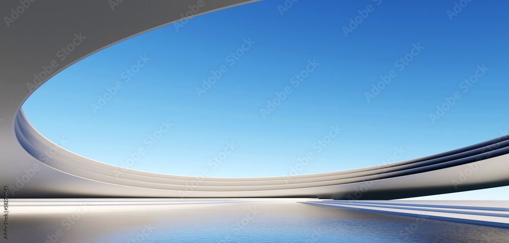 3d render surreal white minimal architecture background with geometric ...