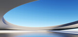 3d render surreal white minimal architecture background with geometric shapes, abstract fantastic design , landmark futuristic panoramic, futuristic scene with copy space, blue sky and cloudy.