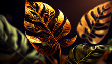 Realistic Illustration Of Leaves Gold Background