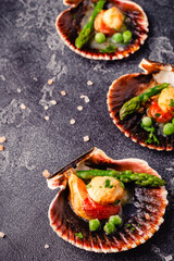 Wall Mural - Cooked scallops with vegetables