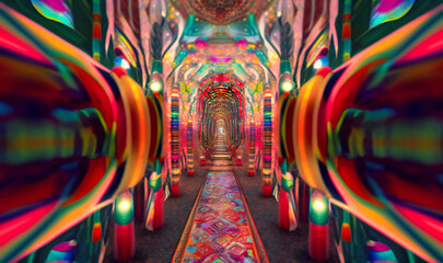 Wall Mural - A triply and colorful tunnel with constantly changing patterns and shapes