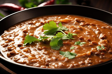 Fresh Dal Makhani with cilantro in a bowl, Indian breakfast, Generative AI