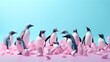 Pingouins mignons aux couleurs pastel. Idéal pour une carte postale révélant le genre