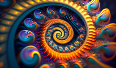 Wall Mural - A mesmerizing spiral of hypnotic patterns and hues, Holographic Surrealism